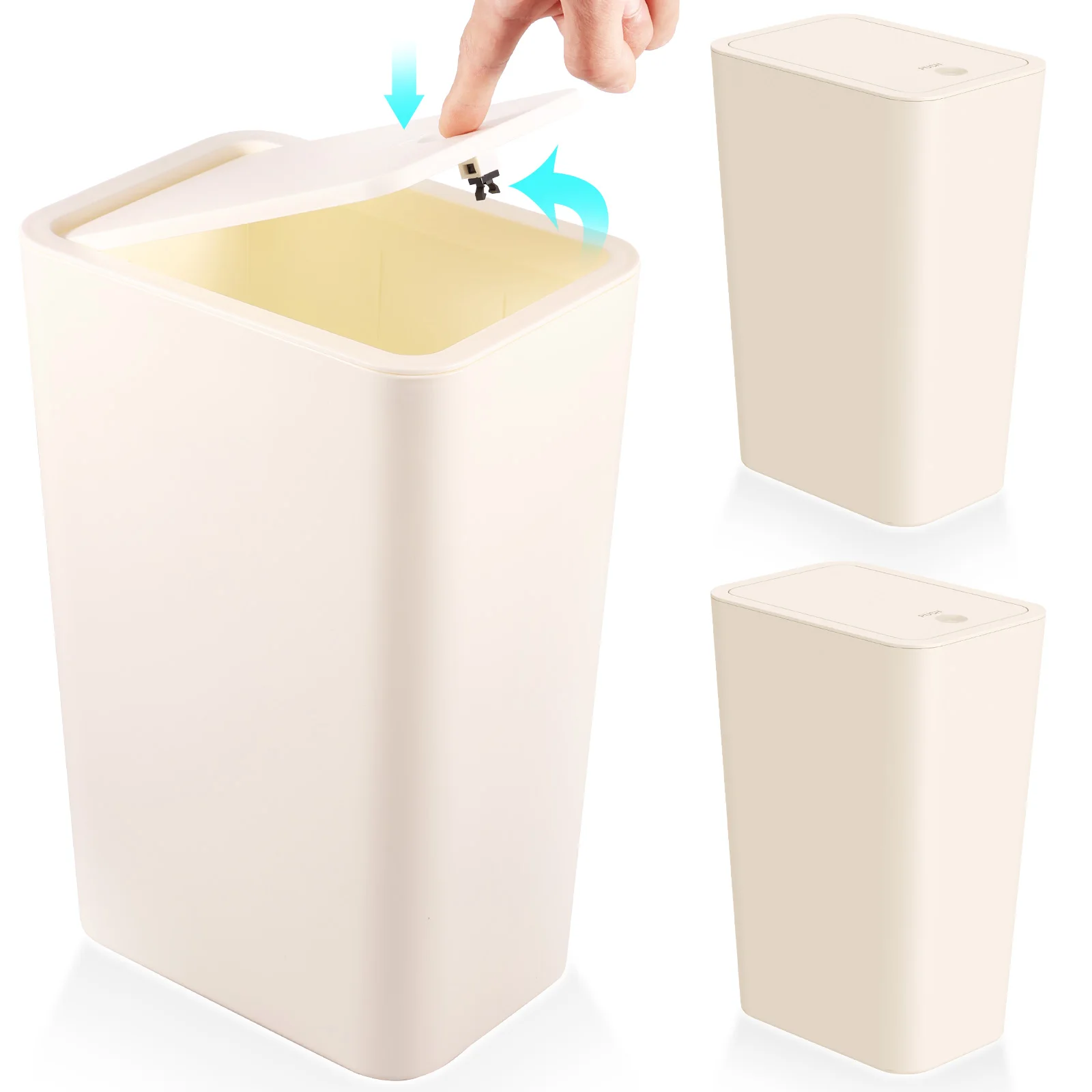 

3Pcs Bathroom Trash Can Space Saving Garbage Can with Lid 2.6 Gallons Dogproof Waste Bin Rectangular Modern Waste Can Reusable
