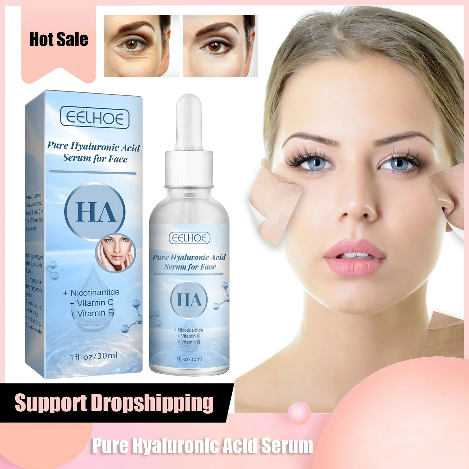 Pure Hyaluronic Acid Serum Facial Shrinking Pore Essence Face Moisturizer Anti Aging Fade Wrinkles Brightening Firming Skin Care
Pure Hyaluronic Acid Serum Facial Shrinking Pore Essence Face Moisturizer Anti Aging Fade Wrinkles Brightening Firming Skin Care