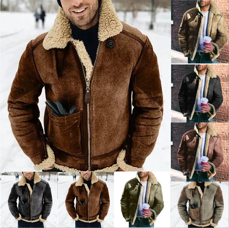 Leather plush men's jacket winter insulation jacket with thickened large lapel and contrasting colors
Leather plush men's jacket winter insulation jacket with thickened large lapel and contrasting colors