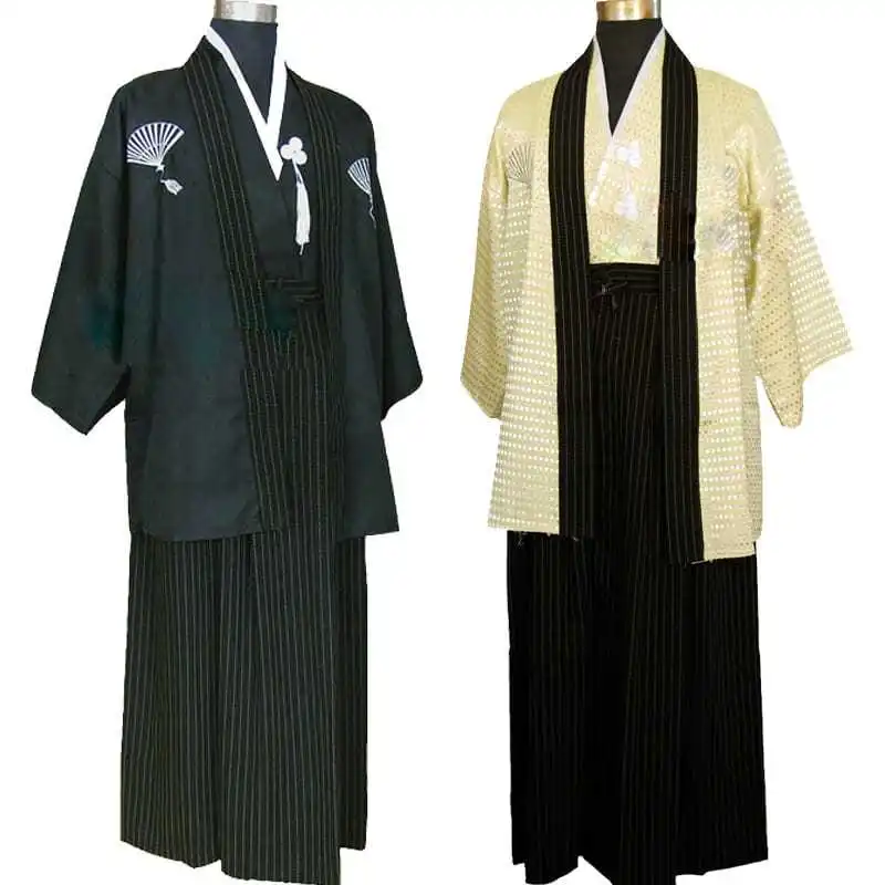 

Summer Black Japanese Traditional Samurai Kimono For Men Yukata Bathing Robe Hekoobi Loose Style Sauna Homewear Belt Long Gown