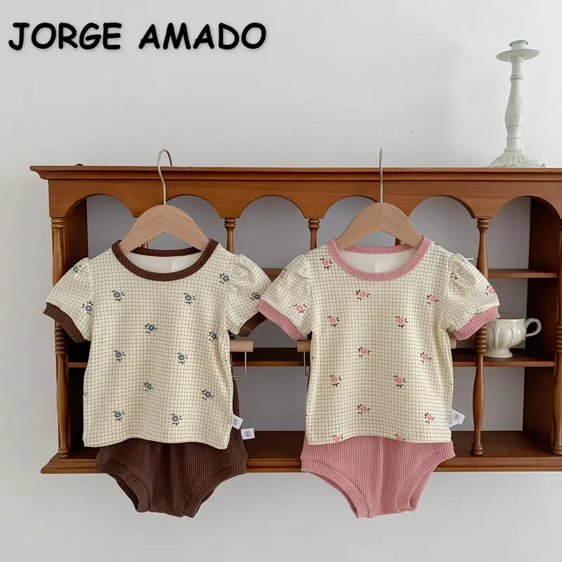 New Summer Baby Girl Sets Pink Coffee Plaid Floral Short Puff Sleeves Round Collar T-shirts+PP Shorts Newborn Clothing E03290
New Summer Baby Girl Sets Pink Coffee Plaid Floral Short Puff Sleeves Round Collar T-shirts+PP Shorts Newborn Clothing E03290