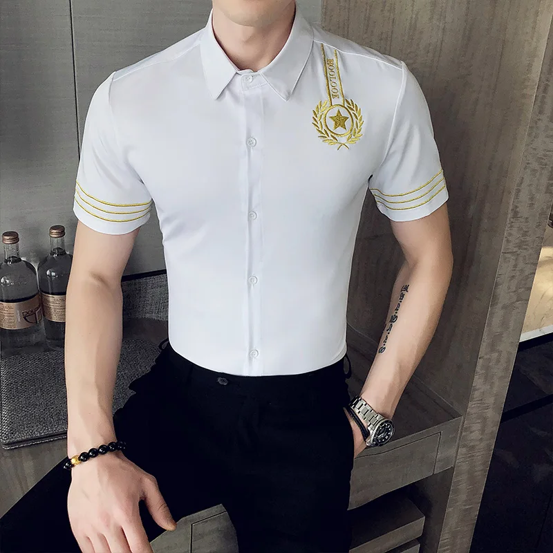 Summer British Style Designer Shirts Men High End Embroidery Pattern Handsome Short Sleeved Mens Shirt Slim Fit Korean Clothing
Summer British Style Designer Shirts Men High End Embroidery Pattern Handsome Short Sleeved Mens Shirt Slim Fit Korean Clothing