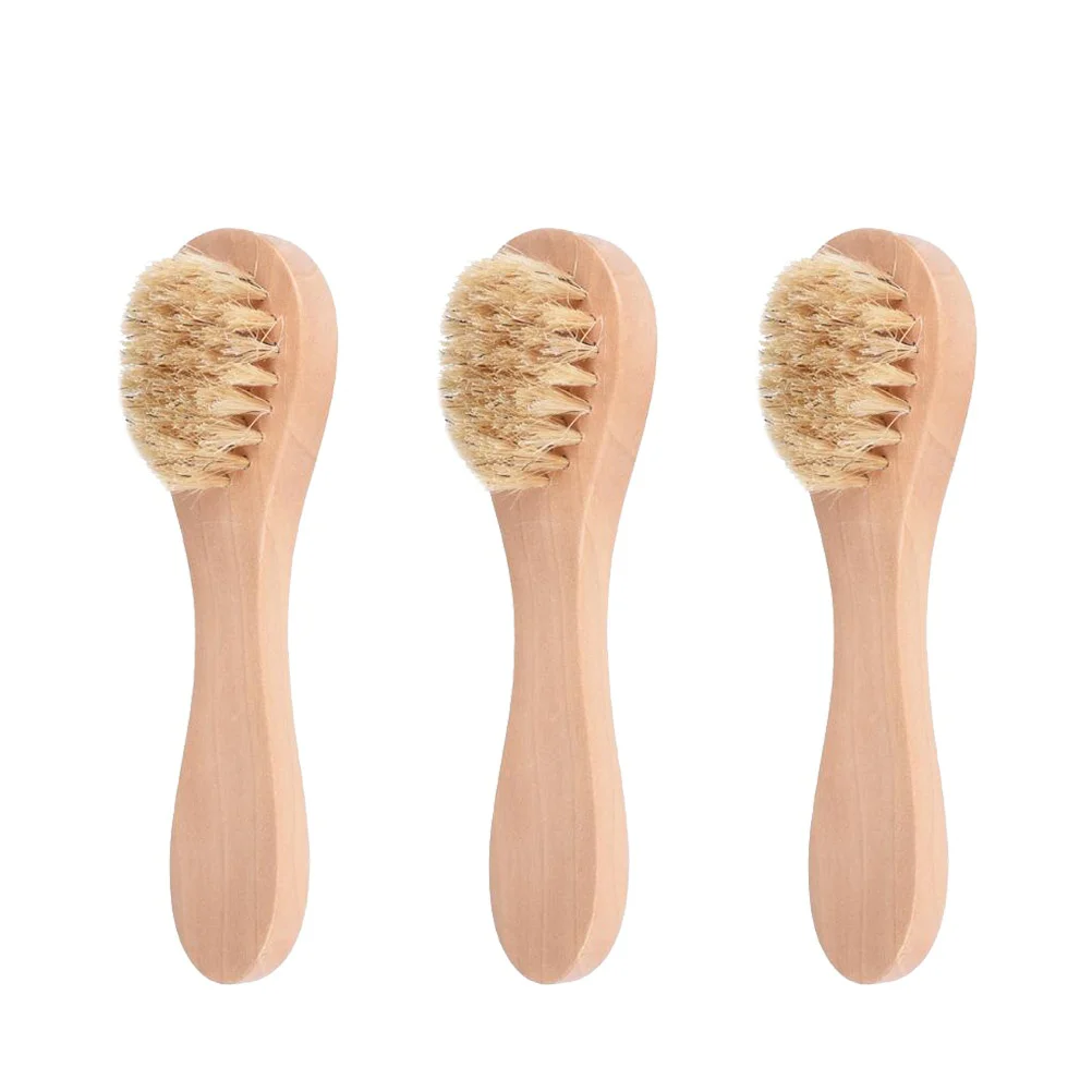 

3pcs Facial Massage Brush Scrub Washing Brush Cleansing Brush Natural Bristles Wooden Handle Skin Cleaning Scrubbers for