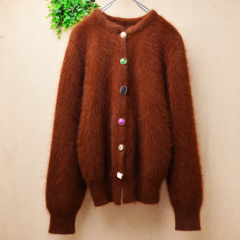 

Female Women Fall Winter Clothing Hairy Angora Rabbit Hair Knitted Long Sleeves Loose Cardigans Mink Fur Jacket Sweater Coat