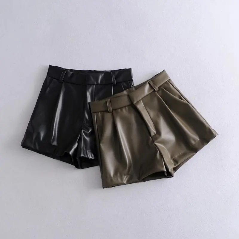 Women New Chic Fashion Pleated decoration Faux leather Casual Shorts Vintage High Waist Side pocket Zipper Female Skorts Mujer
Women New Chic Fashion Pleated decoration Faux leather Casual Shorts Vintage High Waist Side pocket Zipper Female Skorts Mujer