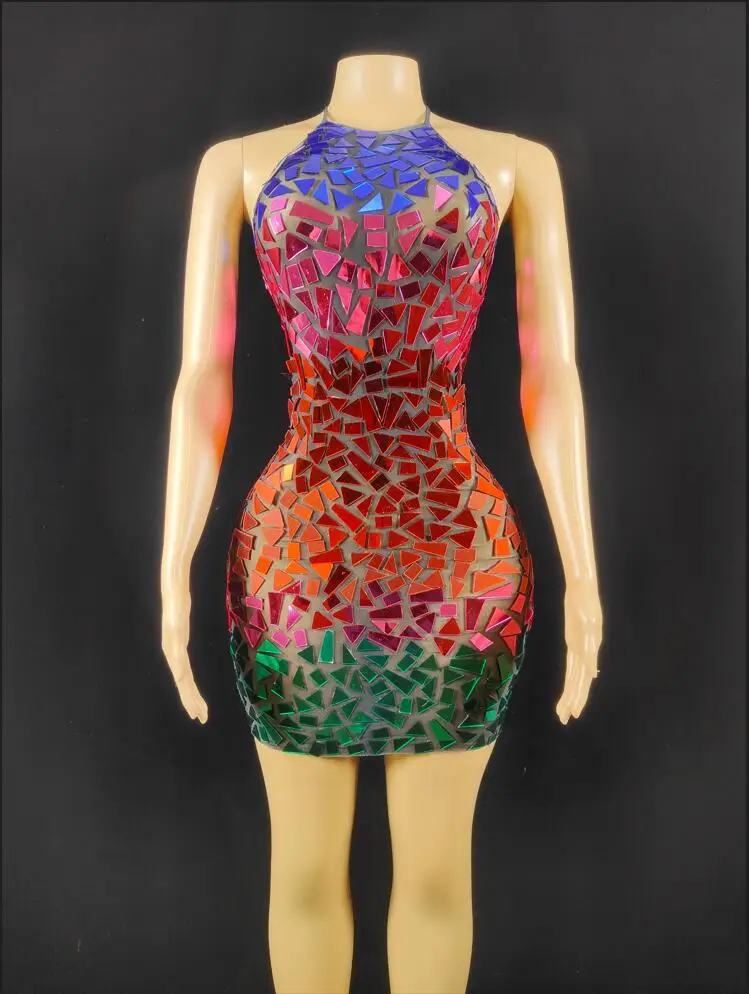 Colorful Mirrors Sleeveless Dress Birthday Celebrate Transparent Mesh Costume Female Singer Evening Outfit caisejingpian
Colorful Mirrors Sleeveless Dress Birthday Celebrate Transparent Mesh Costume Female Singer Evening Outfit caisejingpian