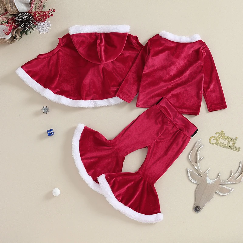 

Kupretty Toddler Baby Girl Santa Claus Costumes Velvet Christmas Sweatshirt Flare Pants Hooded Cape Cosplay Outfit