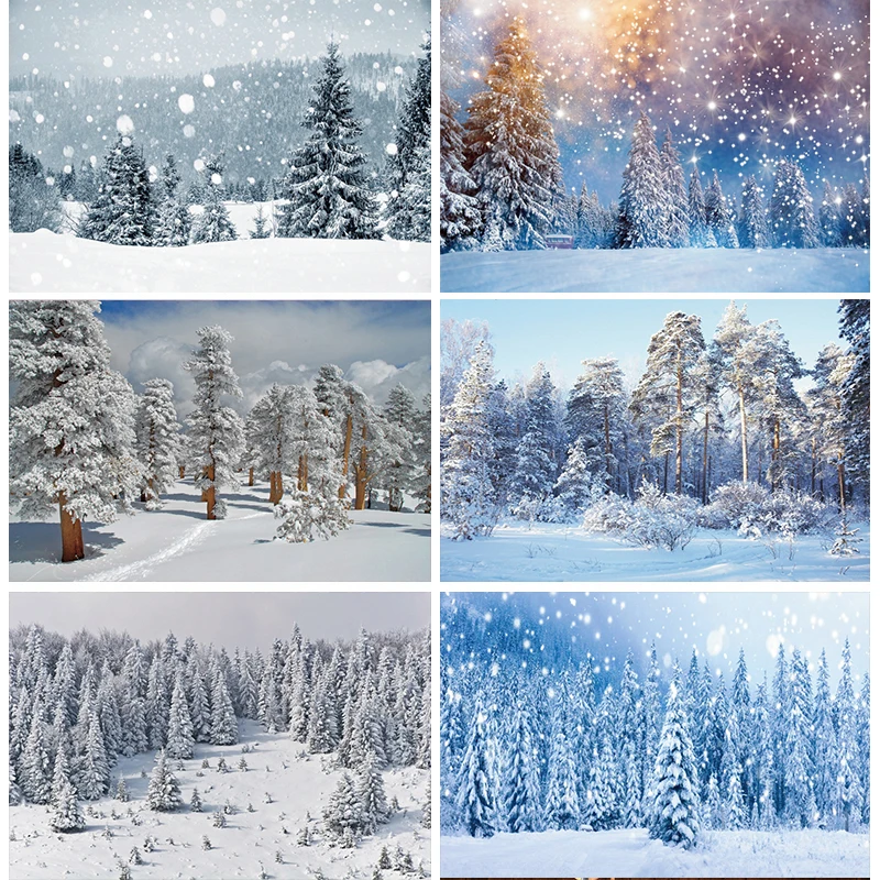 

Winter Forest Backdrop Winter Wonderland Pine Trees Photography Background Snowfield Snow Mountain Photo Banner Decorations