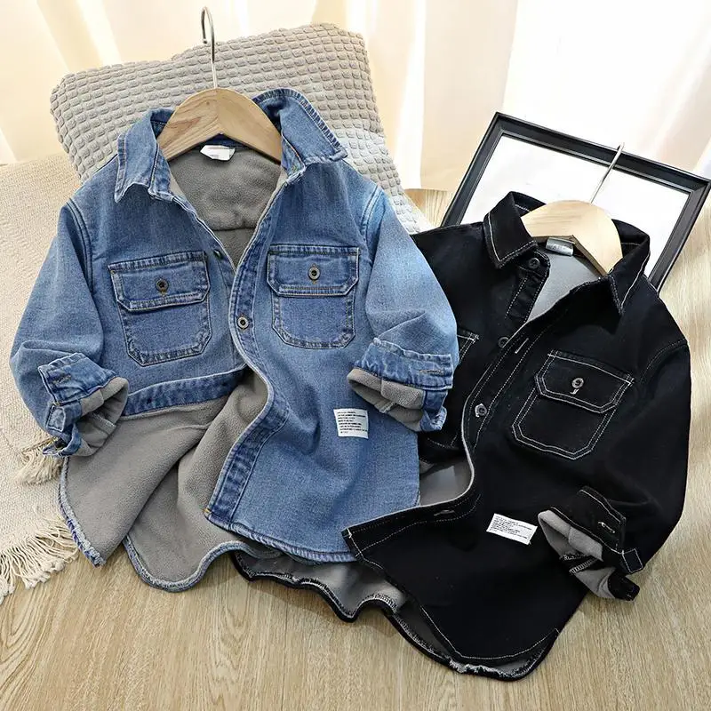 Autumn and Winter Boys' Denim Velvet Padded Shirt Children's Bottoming Long-Sleeved Shirt Keep Baby Warm Coat
Autumn and Winter Boys' Denim Velvet Padded Shirt Children's Bottoming Long-Sleeved Shirt Keep Baby Warm Coat