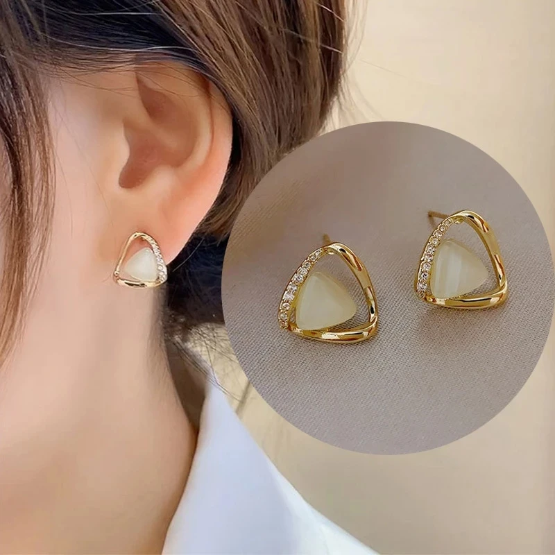 Boucles d'oreilles en opale géométrique triangulaire pour femmes, mode coréenne, déclaration en cristal simple, cadeaux de bijoux de fête de mariage, 2024 3