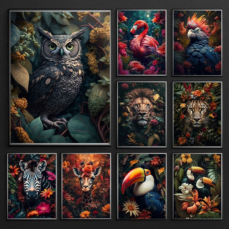 Nordic Jungle Animal Portrait Canvas Painting Owl Monkey Lion Wolf Flowers Poster Print Wall Art For Modern Room Home Decor
Nordic Jungle Animal Portrait Canvas Painting Owl Monkey Lion Wolf Flowers Poster Print Wall Art For Modern Room Home Decor