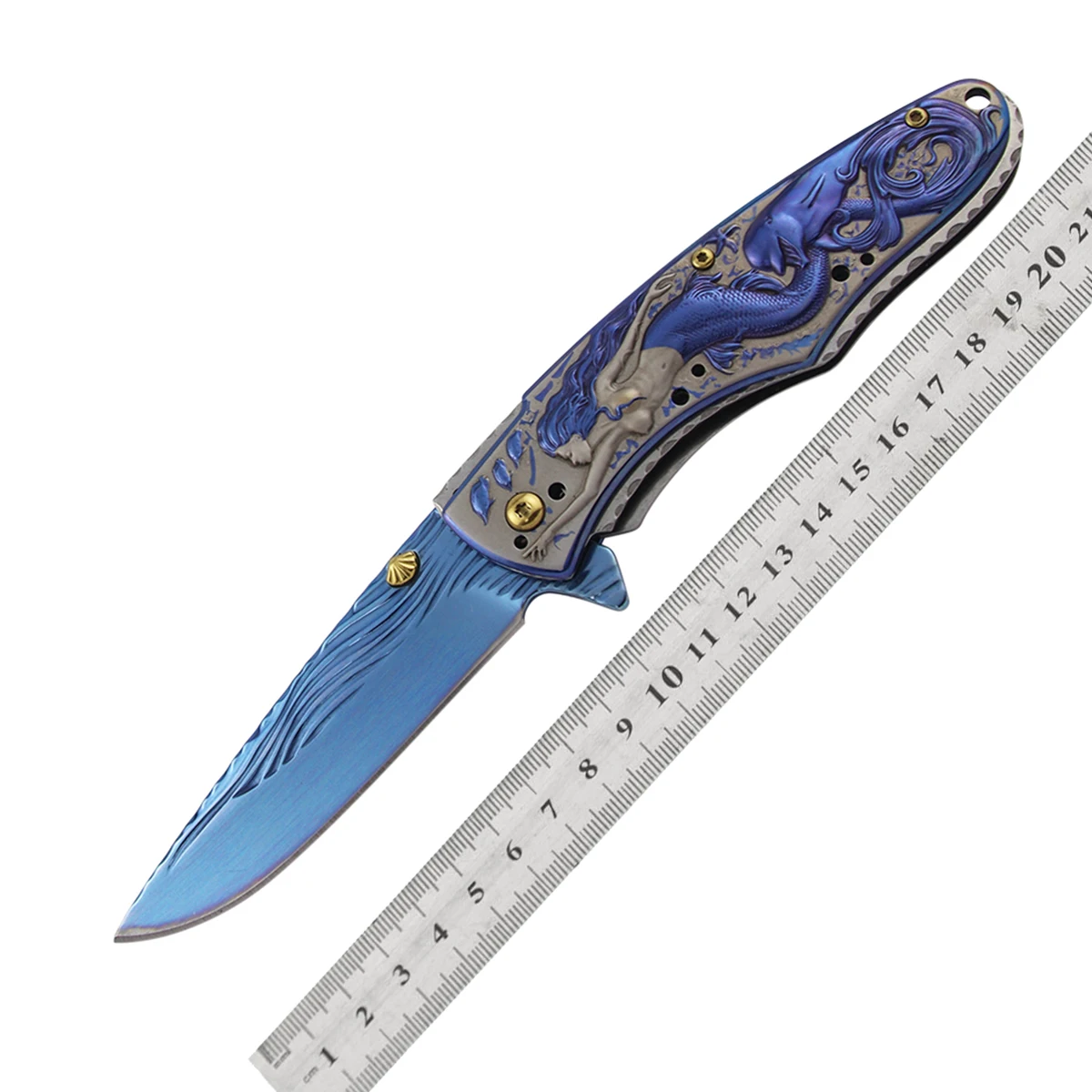 Tactical Survival Hunting Camping Knife, Fold Blade Stonewash/ Multi-Color MERMAID Engrave Handle 3D Collection Pocket Knifes 
Tactical Survival Hunting Camping Knife, Fold Blade Stonewash/ Multi-Color MERMAID Engrave Handle 3D Collection Pocket Knifes