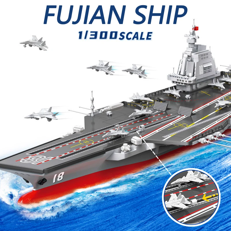 

Military FUJIAN Ship Building Blocks Destroyer Boat Warship Bricks Model WW2 Soldier Weapon Toys For Children Birthday Gift MOC
