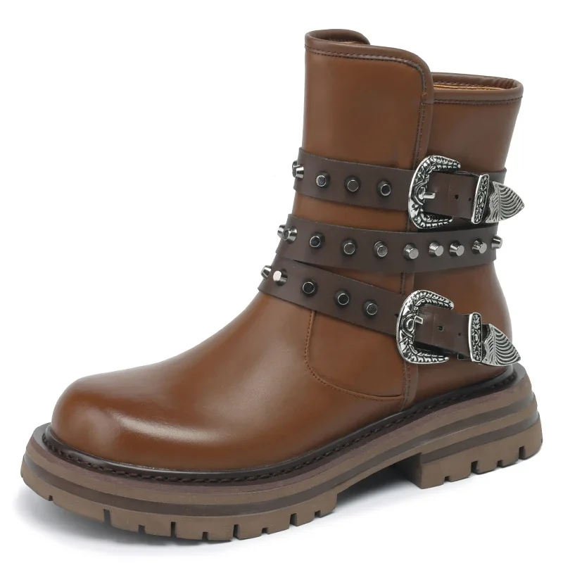 2023 New Rivets Genuine Leather Ankle Boots Retro Female Platform Autumn Boots Buckle Square Med Heels Women's Shoes
2023 New Rivets Genuine Leather Ankle Boots Retro Female Platform Autumn Boots Buckle Square Med Heels Women's Shoes