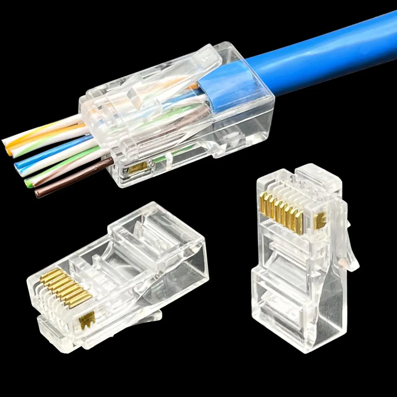

COMNEN Cat6/6A Rj45 Connector Passthrough Modular Plug Computer Network UTP/FTP Gold-Plated 1.2/1.1mm Hole End Ethernet Cable