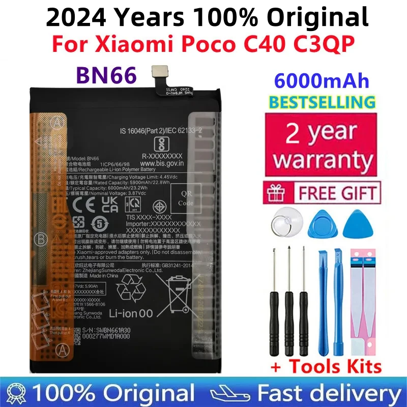 

100% Original New High Quality Replacement Battery BN66 For Xiaomi Mi POCO C40 Rechargeable Phone 6000mAh Batteries Bateria