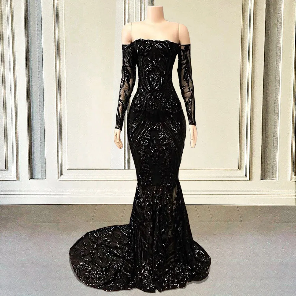 Off Shoulder Mermaid Prom Dresses Black 2023 Long Sleeve Sequined Sparkle Elegant Formal Evening Gala Gowns Plus Size
Off Shoulder Mermaid Prom Dresses Black 2023 Long Sleeve Sequined Sparkle Elegant Formal Evening Gala Gowns Plus Size