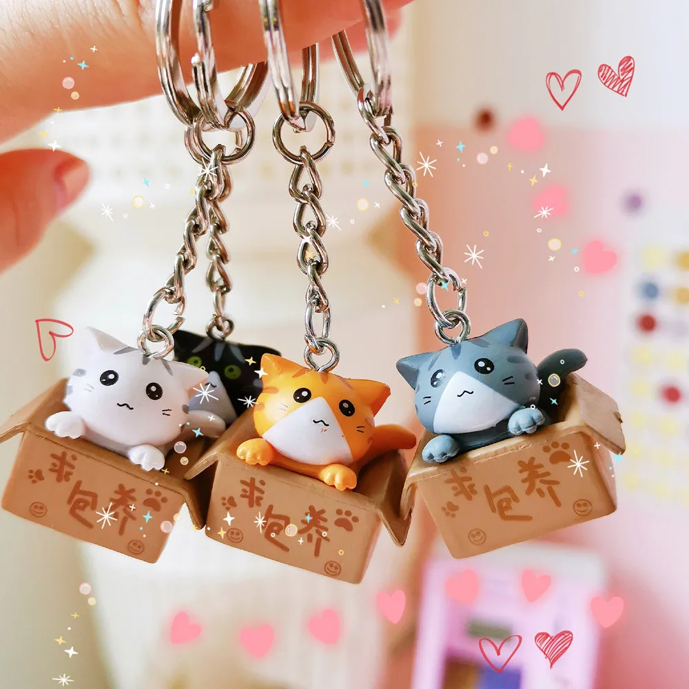 Seek Adoption Cute Cat Keychain For Women Creative Mini Color Cats With Box Pendant Car Keychains Bag Keyring Men Jewelry B121 |