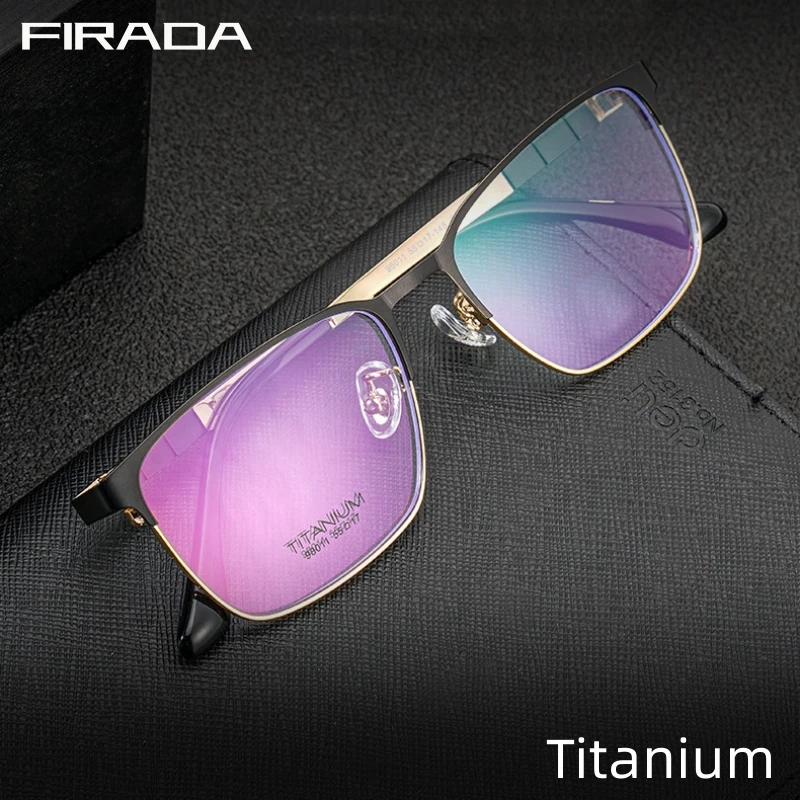 

FIRADA Fashion Glasses Vintage Square Titanium Eyewear Myopia Optical Prescription Eyeglasses Frame For Men And Women 98011JY