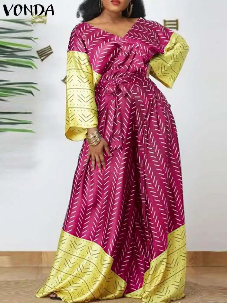 Women Long Dress 2023 VONDA Sexy V Neck Long Sleeve Party Dress Vintage Patchwork Printed Maxi Dress Loose Vestidos Oversized
Women Long Dress 2023 VONDA Sexy V Neck Long Sleeve Party Dress Vintage Patchwork Printed Maxi Dress Loose Vestidos Oversized