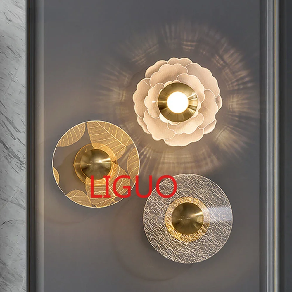 

Postmodern Acrylic Round Flower Changeable Led Wall Lamp For Bedroom Bedside Hallway Luxury Home Deco Corridor Light Fixtures