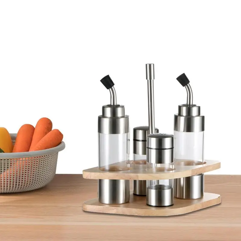 Kitchen Seasoning Bottle Set With Wooden Rack Translucent Pepper Bottle Holder Tools For Oil Salt Vinegar Soy Sauce Storage
Kitchen Seasoning Bottle Set With Wooden Rack Translucent Pepper Bottle Holder Tools For Oil Salt Vinegar Soy Sauce Storage