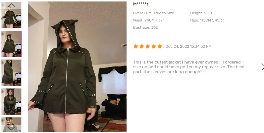 Goth Jacket Cat Ear | Ribbed Hooded Warm Long Sleeve | Zipper Coat 4XL Alternative Clothing Goth Jacket Cat Ear | Ribbed Hooded Warm Long Sleeve | Zipper Coat 4XL Alternative Clothing