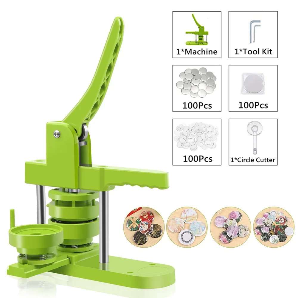 

25/32/37/44/58/75MM Badge Button Maker Sliding DIY Pin Badges Punch Press Machine with 100Sets Button Supplies & Circle Cutter