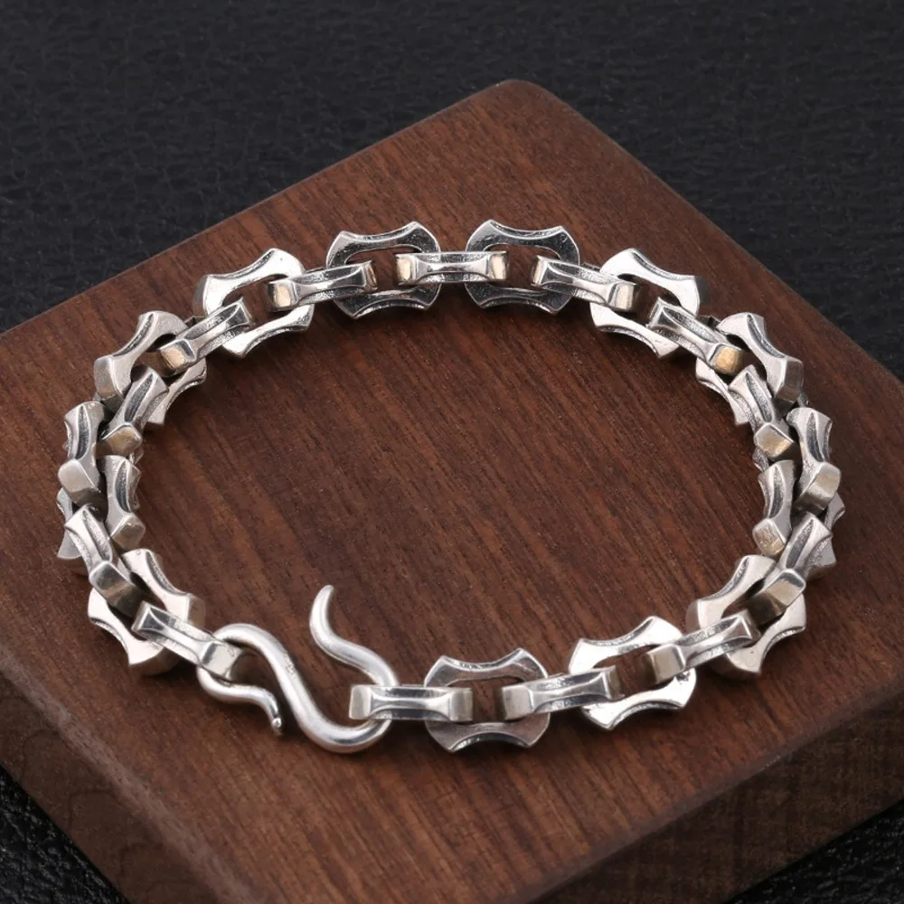 

Real Solid 925 Sterling Silver Chain Men Women Lucky Smooth Square Link Bracelet 50-51g/20cm
