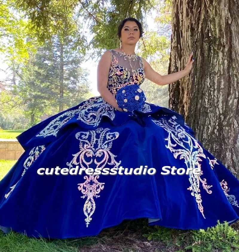 

Charro Vestidos De 15 Años 2022 Blue Quinceanera Dresses Sequin Applique Lace Mexican XV Girls Pageant Gowns Prom Dress