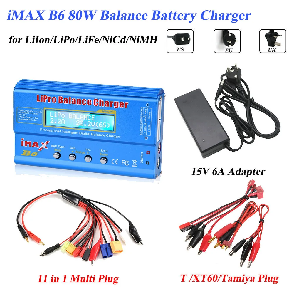 iMAX B6 80W Digital RC Discharger Charger Balance Battery Lipo NiMh Li-ion Ni-Cd 11 in 1 Multi T/Tamiya/XT60 Plug 15V 6A Adapter
iMAX B6 80W Digital RC Discharger Charger Balance Battery Lipo NiMh Li-ion Ni-Cd 11 in 1 Multi T/Tamiya/XT60 Plug 15V 6A Adapter