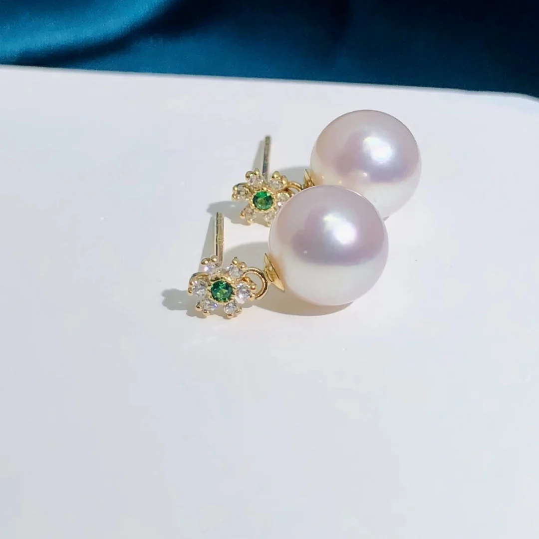

Real Pearl Stud Earrings For Women G750 18k 4A Round Blemish Free 8-9mm Freshwater Natural Pearl Elegant Gold Earring Girls