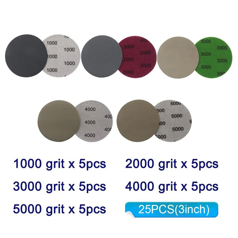 25PCS 75mm /3'' Inch Sanding Discs Sandpaper Grit 1000 /2000 /3000/ 4000/ 5000 Disk Sand Sheets For Car Wood Sanding
25PCS 75mm /3'' Inch Sanding Discs Sandpaper Grit 1000 /2000 /3000/ 4000/ 5000 Disk Sand Sheets For Car Wood Sanding