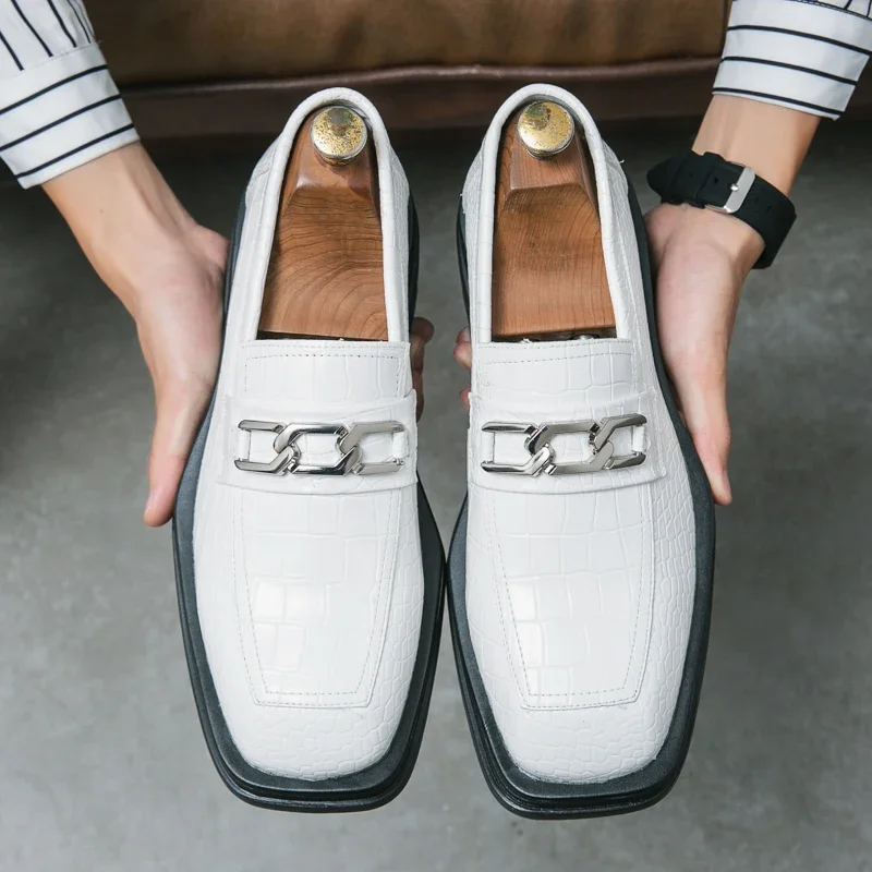 White Slip-On Loafers Men Wedding Italian Fashion Mens Shoes Man Square Head Formal Fashion Prom Dress Thick bottom Oxford Shoe
White Slip-On Loafers Men Wedding Italian Fashion Mens Shoes Man Square Head Formal Fashion Prom Dress Thick bottom Oxford Shoe