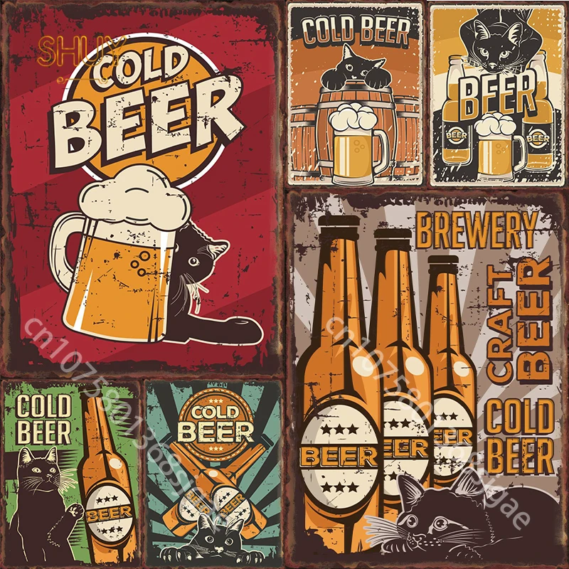 

Cat Beer Print Metal Sign Vintage Plaques Tin Signs Home Decoration for Bar Club Pub Wall Decor Man Cave Plate Drink Posters