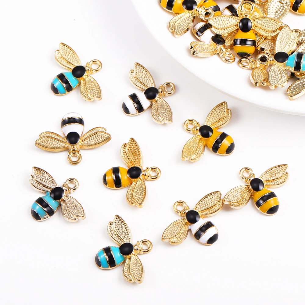 

20Pcs/Lot 17*22mm Vintage Alloy Enamel Bee Charms Vivid Insert Pendants For DIY Jewelry Necklace Earrings Making Supplies Crafts