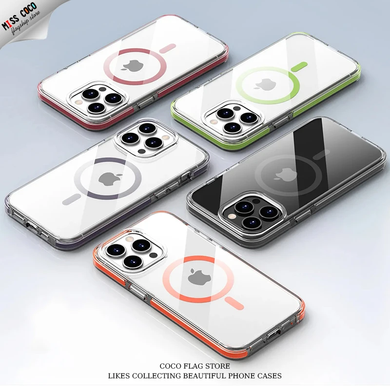 Magnetic Phone Case For iPhone 14 15 Pro Max 14 15 Plus HD Transparent Color Frame For Magsafe Wireless charge Shockproof Cover
Magnetic Phone Case For iPhone 14 15 Pro Max 14 15 Plus HD Transparent Color Frame For Magsafe Wireless charge Shockproof Cover