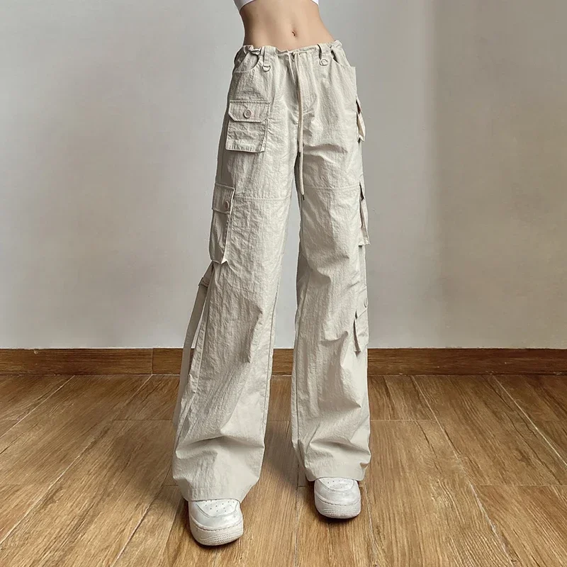 

Повседневные мешковатые широкие спортивные брюки ANLYXI Y2K, прямые брюки с завязкой и низкой талией, однотонные корейские модные брюки-карго, Осенние
