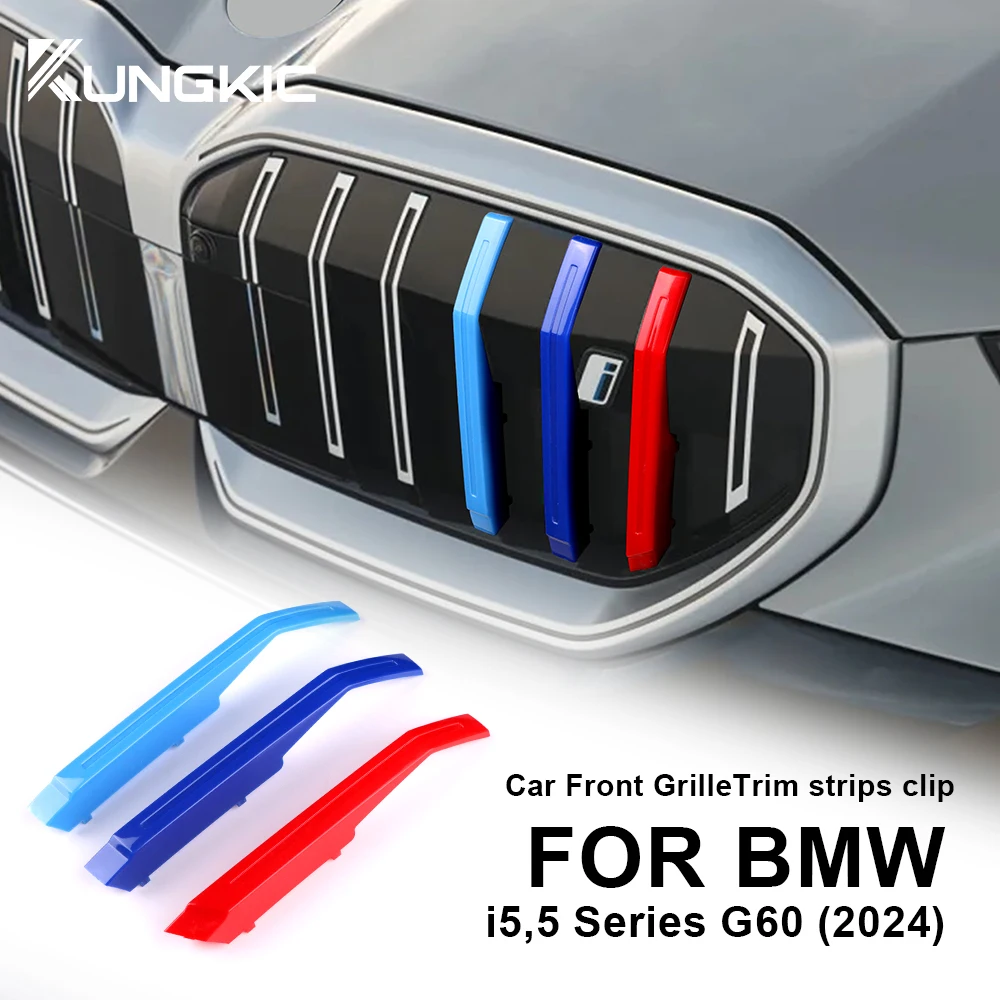 

ABS Car Front Grill Stripes Cover For BMW 5 Series G60 i5 Accessories 2024 Grid Strips Clips Trim Motorsport Buckle Styling