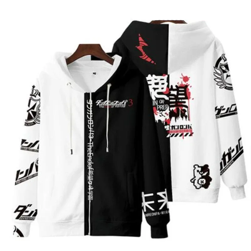 

Dangan Ronpa Danganronpa 2 Monokuma Black & White Bear Unisex 3D Hoodie Sweatshirt School Uniform Cosplay Zipper Hooded Jacket