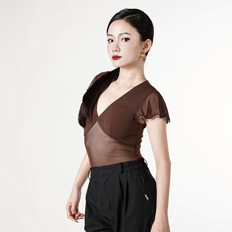 Женские сетчатые топы для латиноамериканских танцев, женский трико для бальных танцев, тренировочная одежда с V-образным вырезом, Современная Одежда для танцев, одежда для сцены, модель JL4805 
Женские сетчатые топы для латиноамериканских танцев, женский трико для бальных танцев, тренировочная одежда с V-образным вырезом, Современная Одежда для танцев, одежда для сцены, модель JL4805