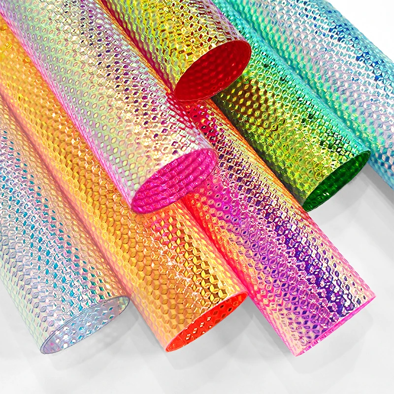 Diamond Bump Embossed PVC Fabric Iridescent Holographic Laser Rainbow Shiny Vinyl for DIY Bow Earring Making Craft Bag 46*135CM
Diamond Bump Embossed PVC Fabric Iridescent Holographic Laser Rainbow Shiny Vinyl for DIY Bow Earring Making Craft Bag 46*135CM