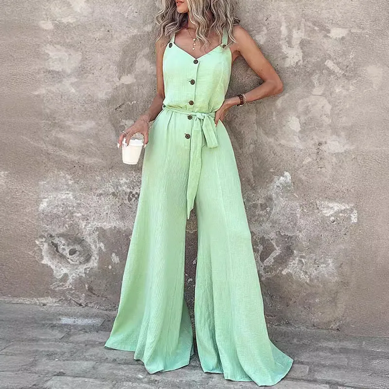 Sexy Lady V-neck Button Solid Jumpsuit 2024 Fashion Sleeveless Tie Up Wide Leg Playsuit Casual High Waist Suspended Strap Romper
Sexy Lady V-neck Button Solid Jumpsuit 2024 Fashion Sleeveless Tie Up Wide Leg Playsuit Casual High Waist Suspended Strap Romper