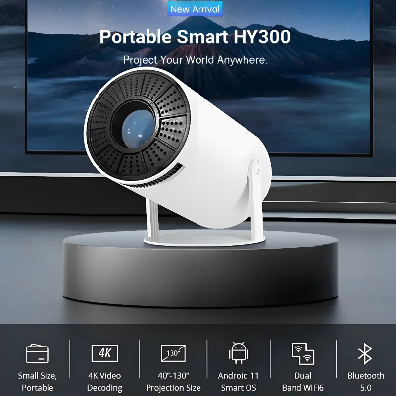 

Портативный видеопроектор HY300 PRO, проектор с четырехъядерным процессором, на базе Android 11, с двойным Wi-Fi, 4K, для домашнего кинотеатра