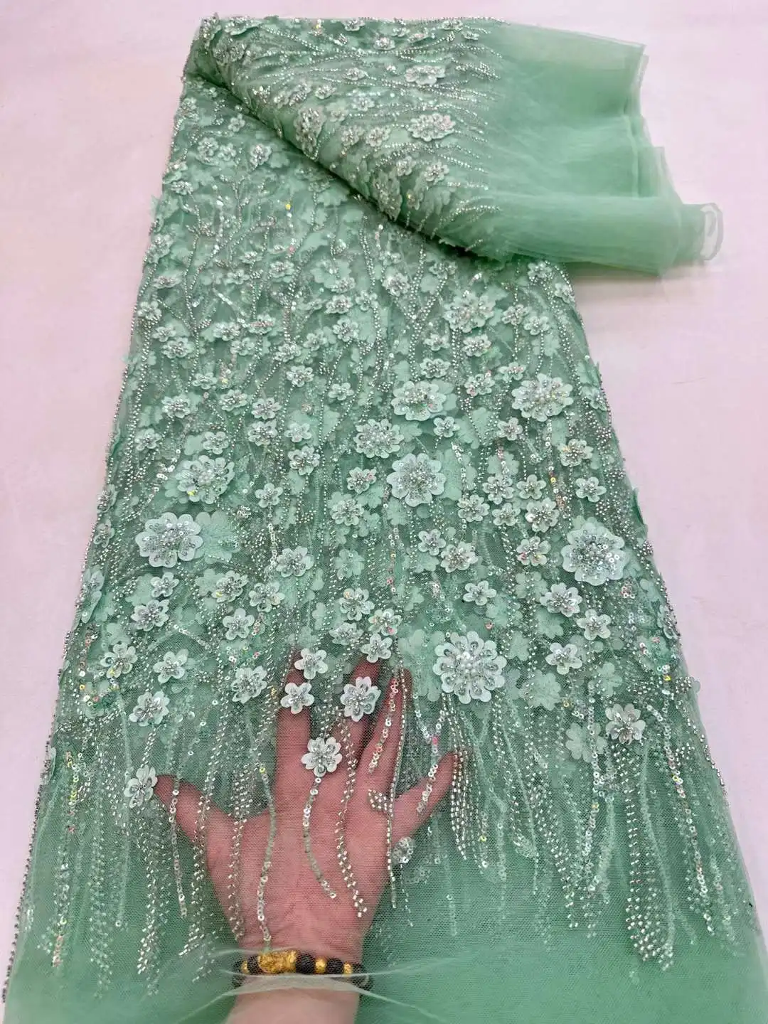 Luxury 3D Lace Fabric 5 Yards Dubai Hand Beaded Tulle Lace Fabric Embroidered Applique African Nigerian Fabric For Sewing zY350
Luxury 3D Lace Fabric 5 Yards Dubai Hand Beaded Tulle Lace Fabric Embroidered Applique African Nigerian Fabric For Sewing zY350