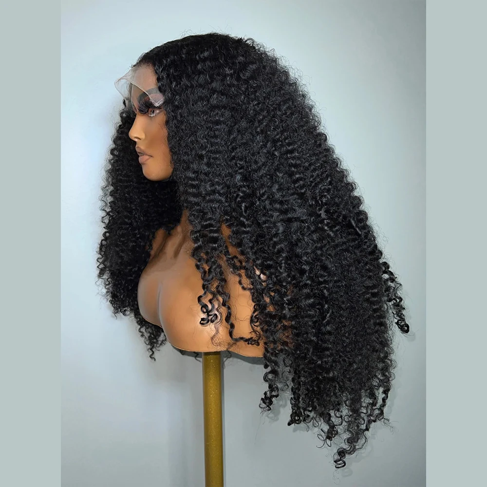 

Soft Black Kinky Curly Preplucked Soft 180%Density 26Inch Long Natural Hairline Glueless Lace Front Wig For Women Babyhair Daily