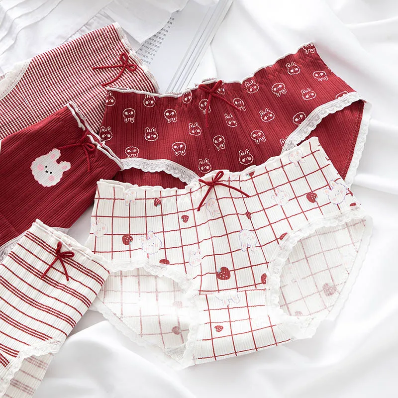 Strawberry Cute Rabbit Panties Lace Bow Ladies Panties Cotton Panties Sweet Underwear Mid-waist Seamless Breathable Briefs Women
Strawberry Cute Rabbit Panties Lace Bow Ladies Panties Cotton Panties Sweet Underwear Mid-waist Seamless Breathable Briefs Women