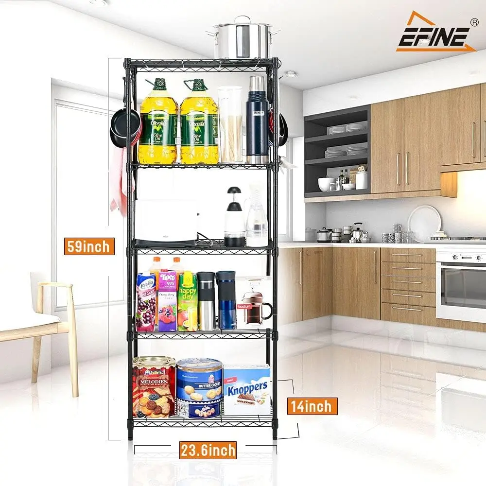 2-Pack 5-Shelf Shelving Unit with 5-Shelf Liners, Adjustable, Steel Organizer Wire Rack, for Kitchen (23.6W x 14D x 59H) Black
2-Pack 5-Shelf Shelving Unit with 5-Shelf Liners, Adjustable, Steel Organizer Wire Rack, for Kitchen (23.6W x 14D x 59H) Black