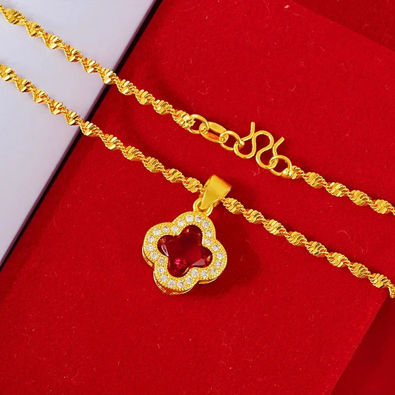 

Fashion Hot Selling Women's Four-leaf Clover Necklace Vietnam Sands Ancient Method Necklace Lucky Grass Imitation Gold Pendant