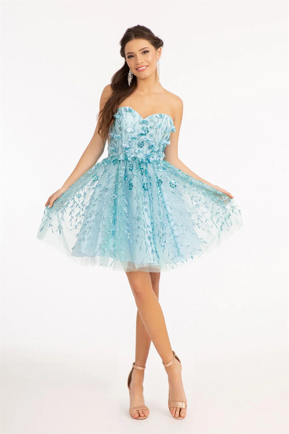 

2024 Sweetheart 3D Floral Beaded Homecoming Dresses for Teens Sparkly Tulle Corset Formal Cocktail Party A-line Short Prom Gowns